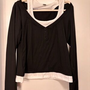 Women’s Black Layered Long-Sleeve Top with White Tank